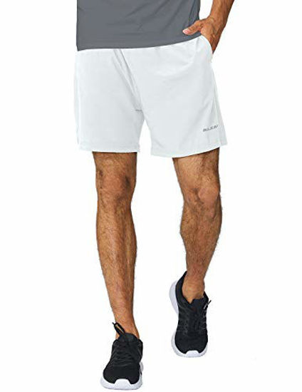 GetUSCart- BALEAF Men's Woven 5 Inches Running Workout Shorts Zipper Pocket  White Size XL