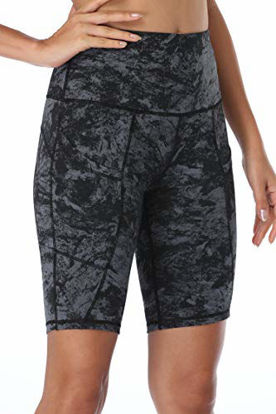Picture of Oalka Women's Short Yoga Side Pockets High Waist Workout Running Shorts Black Carbon XS