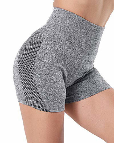 NORMOV Seamless High Waist Gym Shorts for Women Hollow Mesh Breathable Compression Workout Yoga Shorts 3