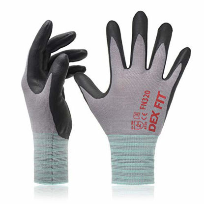 Picture of DEX FIT Gray Nylon Work Gloves FN320, 3D Comfort Stretch Fit, Power Grip, Thin Lightweight, Durable Foam Nitrile Coating, Machine Washable, Large 3 Pairs