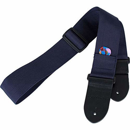 Picture of Protec Guitar Strap featuring Thick Leather Ends and Pick Pocket, Blue