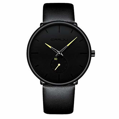 Picture of Mens Watches Ultra-Thin Minimalist Waterproof-Fashion Wrist Watch for Men Unisex Dress with Leather Band-Yellow Hands