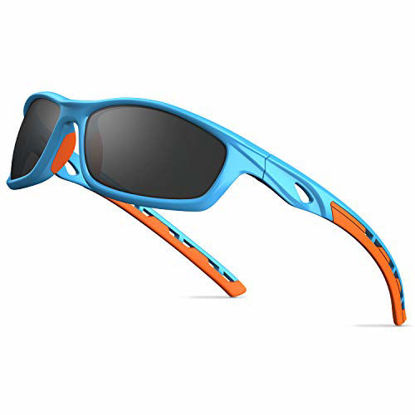Picture of TOREGE Polarized Sports Sunglasses For Man Women Cycling Running Fishing Golf TR90 Unbreakable Frame TR08 (Blue&Orange&Grey Lens)