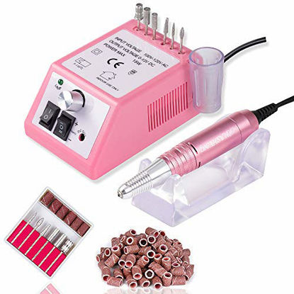 Picture of 30000 RPM Electric Nail Drill Professional Nail File Drill Acrylic Nails Kit for Manicure Gel Nail Polish Remover with 1 Pack of Sanding Bands(Pink)