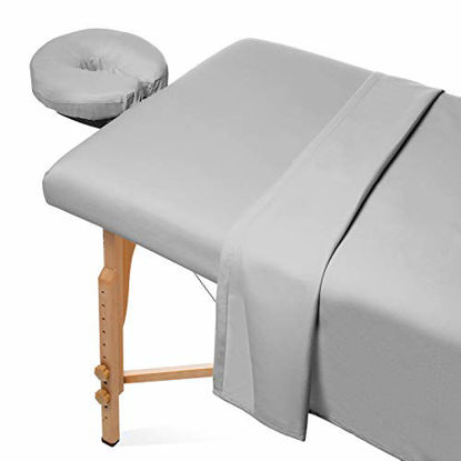 Picture of Saloniture 3-Piece Microfiber Massage Table Sheet Set - Premium Facial Bed Cover - Includes Flat and Fitted Sheets with Face Cradle Cover - Light Gray