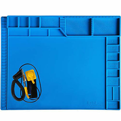 Picture of Kaisi 21.6 x 16.9 Inch Large Electronics Repair Mat Silicone Soldering Magnetic Repair Pad Insulation Work Station with Anti Static Wrist Strap for Computer, Laptop, MacBook, Tablet, Phone and More