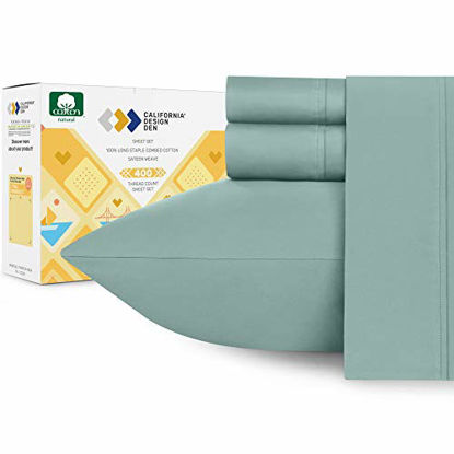 Picture of 400-Thread-Count 100% Pure Cotton Sheets - 4-Piece Green Sage King Sheet Set Long-Staple Combed Cotton Bed Sheets Breathable Sateen Weave Flat Sheets Fits Mattress 16'' Deep Pocket