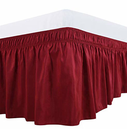 Picture of Biscaynebay Wrap Around Bed Skirts Elastic Dust Ruffles, Easy Fit Wrinkle and Fade Resistant Silky Luxrious Fabric Solid Color, Red for King and California King Size Beds 15 Inches Drop