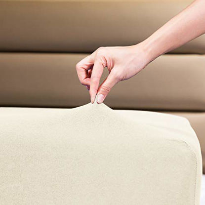 Picture of COSMOPLUS Fitted Sheet Full Fitted Sheet OnlyNo Flat Sheet or Pillow Shams,4 Way Stretch Micro-Knit,Snug Fit,Wrinkle Free,for Standard Mattress and Air Bed Mattress from 8 Up to 14,Beige