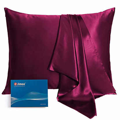 Picture of Natural Silk Pillowcase, for Hair and Skin with Hidden Zipper,22 Momme,600 Thread Count 100% Mulberry Silk, Soft Breathable Smooth Both Sided Silk Pillow Cover(Wine Red, Standard 20''×26'',1pcs)