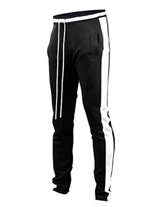 Picture of SCREENSHOTBRAND-S41700 Mens Hip Hop Premium Slim Fit Track Pants - Athletic Jogger Bottom with Side Taping-Black-Small