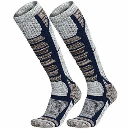 Picture of WEIERYA Ski Socks 2 Pairs Pack for Skiing, Snowboarding, Cold Weather, Winter Performance Socks (Retro Blue 2 Pairs, X-Large)