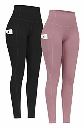 Picture of PHISOCKAT 2 Pack High Waist Yoga Pants with Pockets, Tummy Control Yoga Pants for Women, Workout 4 Way Stretch Yoga Leggings (Black+Pink, X-Large)