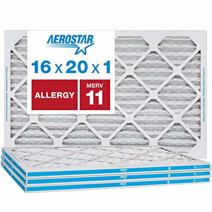 Picture of Aerostar Allergen & Pet Dander 16x20x1 MERV 11 Pleated Air Filter, Made in The USA, (Actual Size: 15 3/4"x19 3/4"x3/4"), 4-Pack
