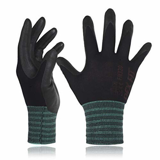 Picture of DEX FIT Gardening Gloves FN320, 3D Comfort Stretch Fit, Power Grip, Durable Foam Nitrile, Thin & Lightweight Premium Nylon, Machine Washable, Black X-Large 12 Pairs