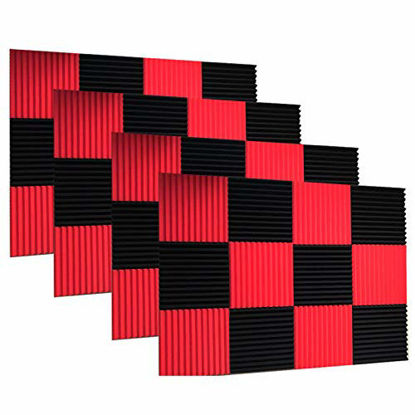 Picture of 48 Pack Black red 1" x 12" x 12" Acoustic Wedge Studio Foam Sound Absorption Wall Panels