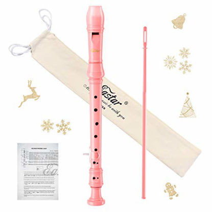 Picture of Eastar ERS-21GP ABS Soprano Recorder German Style Key of C, with Thumb Rest + Fingering Chart + Cleaning Rod + Cotton Bag, Pink