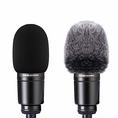 Picture of 2pcs Microphone Foam Cover + Furry Windscreen Wind Muff Compatible with Mic Audio Technica AT2020 ATR2500 AT2035 AT2050 AT4040 Cardioid Condenser Microphone Noise Reduction