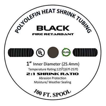 Picture of 100 FT 1" 25mm Polyolefin Black Heat Shrink Tubing 2:1 Ratio