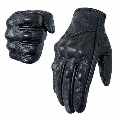 Picture of Full finger Goat Skin Leather Touch Screen Motorcycle Gloves For Men S,M,L,XL,XXL (Perforated, M)