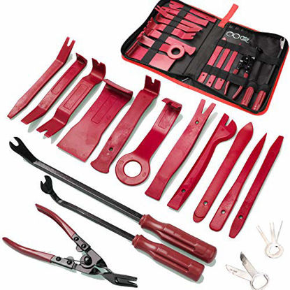 Picture of 19Pcs Trim Removal Tool,Car Panel Door Audio Trim Removal Tool Kit, Auto Clip Pliers Fastener Remover Pry Tool Set with Storage Bag