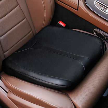 Picture of QYILAY Leather Car Memory Foam Heightening Seat Cushion for Short People Driving,Hip(Coccyx/Tailbone) and Lower Back Pain Relief Butt Pillows,for Truck,SUV,Office Chair,Wheelchair,etc. (Black