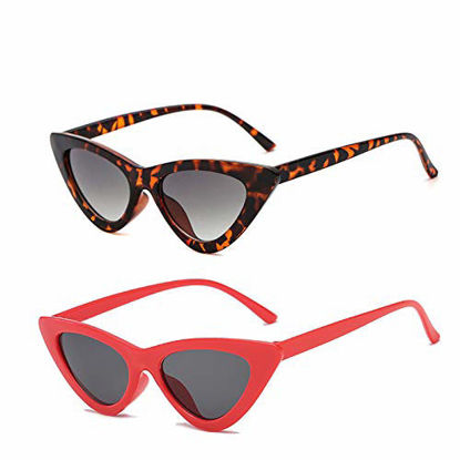 Picture of YOSHYA Retro Vintage Narrow Cat Eye Sunglasses for Women Clout Goggles Plastic Frame (Leoaprd Grey + Red Grey)