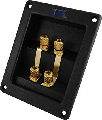 Picture of Jex Electronics Square Recessed Twin Speaker Quad 4X Gold Plated Terminal Solid Metal Binding Post Plate for sub-woofer