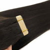 Picture of GOO GOO Tape in Hair Extensions Natural Black Real Remy Hair Extensions Seamless Straight Human Hair Extensions 20pcs 50g 14inch, Natural black #1b