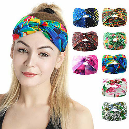 Picture of Headbands for Women, Bohemian Style Yoga Elastic Headwraps Head Wrap Hair Band 8 Pack (Style-3(8-Pack))