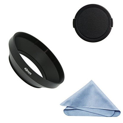 Picture of SIOTI Camera Wide Angle Metal Lens Hood with Cleaning Cloth and Lens Cap Compatible with Leica/Fuji/Nikon/Canon/Samsung Standard Thread Lens(49mm)
