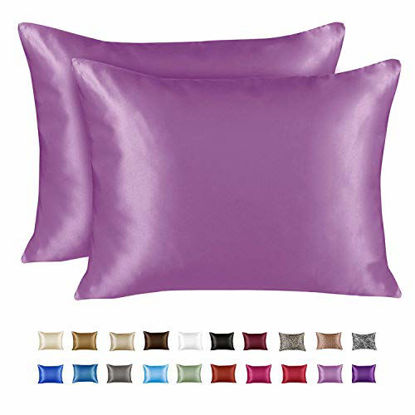 Picture of ShopBedding Luxury Satin Pillowcase for Hair - King Satin Pillowcase with Zipper, Lavender (Pillowcase Set of 2) - Blissford
