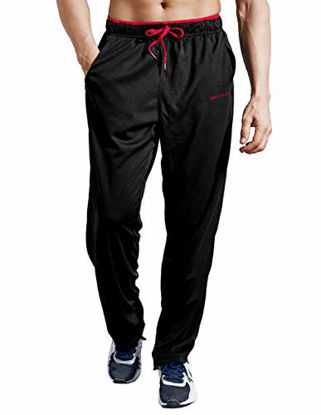 Picture of ZENGVEE Sweatpants for Men with Zipper Pockets Open Bottom Athletic Pants for Jogging, Workout, Gym, Running, Training (0709BlackRed01,M)