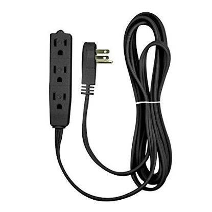 Picture of BindMaster 15 Feet Extension Cord / Wire, 3 Prong Grounded, 3 outlets, Angled Flat Plug , Black
