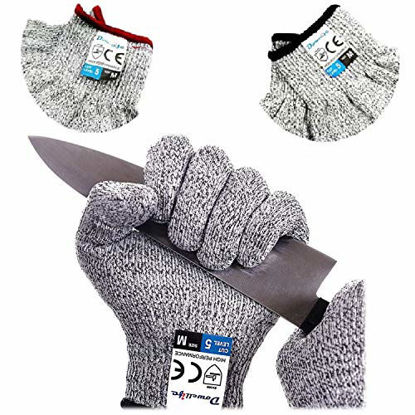 Picture of Dowellife Cut Resistant Gloves Food Grade Level 5 Protection, Safety Kitchen Cuts Gloves for Oyster Shucking, Fish Fillet Processing, Mandolin Slicing, Meat Cutting and Wood Carving. (Medium-2 Pairs)