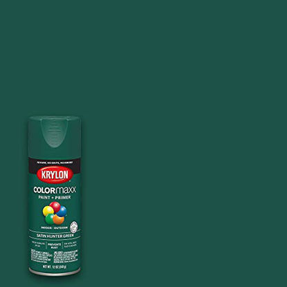 Picture of Krylon K05563007 COLORmaxx Spray Paint and Primer for Indoor/Outdoor Use, Satin Hunter Green