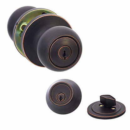 Picture of Amazon Basics Exterior Door Knob With Lock and Deadbolt, Coastal, Oil Rubbed Bronze