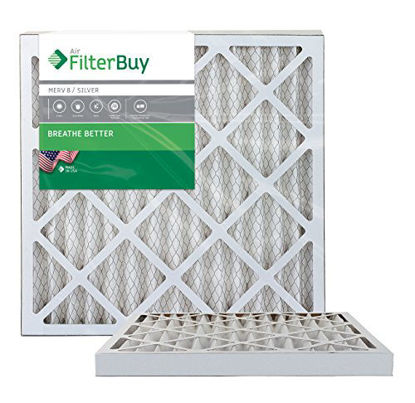 Picture of FilterBuy 25x25x2 MERV 8 Pleated AC Furnace Air Filter, (Pack of 2 Filters), 25x25x2 - Silver