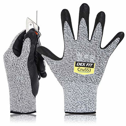 Picture of DEX FIT Level 5 Cut Resistant Gloves Cru553, 3D Comfort Stretch Fit, Power Grip Foam Nitrile, Smart Touch, Durable Thin & Lightweight, Machine Washable, Grey Small 1 Pair
