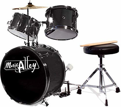 Picture of Music Alley 3 Piece Kids Drum Set with Throne, Cymbal, Pedal & Drumsticks, Metallic Black, (DBJK02-BK)