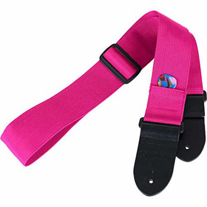 Picture of Protec Guitar Strap featuring Thick Leather Ends and Pick Pocket, Strawberry