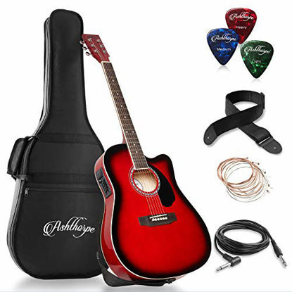 Picture of Ashthorpe Full-Size Cutaway Thinline Acoustic-Electric Guitar Package - Premium Tonewoods - Red