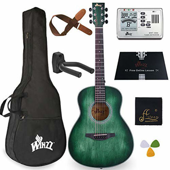 GetUSCart WINZZ 3 4 Dreadnought Acoustic Guitar Bundle with Online Lessons Bag Metronome Tuner Wall mounted Hanger Strap Picks Cleaning Cloth 36 Inches Right Handed Dark Hunter Green