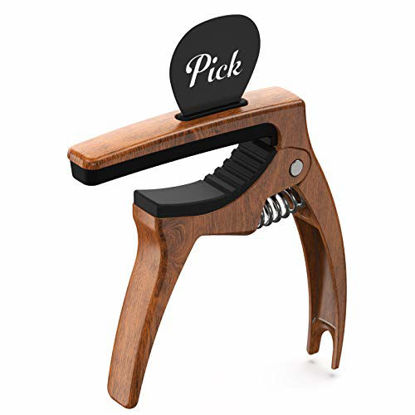 Picture of TANMUS 3in1 Guitar Capo for Acoustic and Electric Guitars(with Pick Holder and 4Picks),Ukulele,Guitar Accessories(Wood grain)