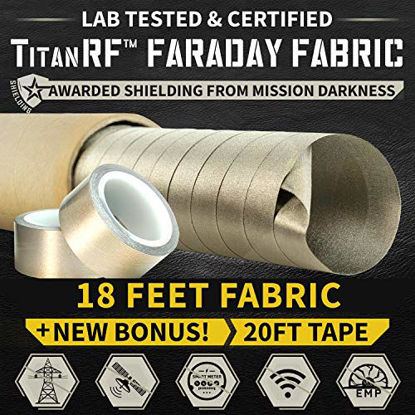 Picture of TitanRF Faraday Fabric Pro Construction Kit. Military Grade Certified Material Blocks RF Signals (WiFi, Cell, Bluetooth, RFID). EMI/EMF Radiation Shielding. 44in W x 18ft L + Free 20ft Conductive Tape