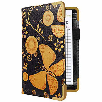 Picture of CoBak Server Book - Waitress Book Organizer with Zipper Pouch for Restaurant Waitstaff, 5 Large Pockets with Pen Holder, Butterfly