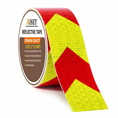 Picture of 2" X 150FT Reflective Tape Waterproof High Visibility Red & Yellow, Hazard Caution Warning Adhesive Tape Outdoor for Floor Marking, Trailers, Trucks, Cars