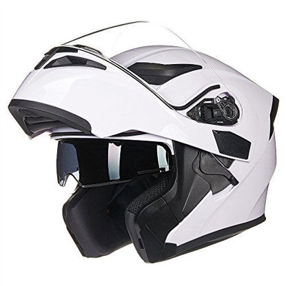 Picture of ILM Motorcycle Dual Visor Flip up Modular Full Face Helmet DOT 6 Colors (L, WHITE)