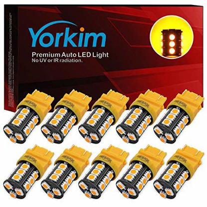 Picture of Yorkim 3157 LED Light Bulbs Amber Super Bright , 3056 3156 3156A 3057 4057 3157 4157 T25 LED Bulbs for Brake Lights, Backup Reverse Lights Reverse Tail Lights - Pack of 10