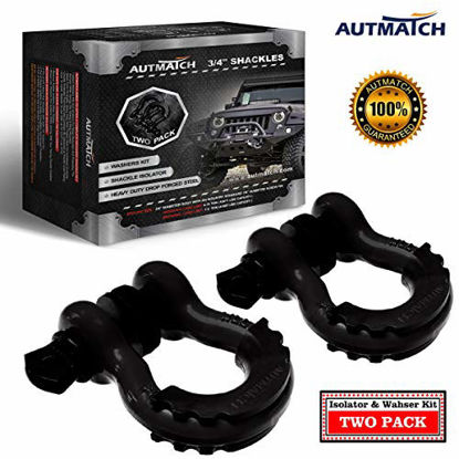 Picture of AUTMATCH Shackles 3/4" D Ring Shackle (2 Pack) 41,887Ib Break Strength with 7/8" Screw Pin and Shackle Isolator & Washers Kit for Tow Strap Winch Off Road Vehicle Recovery Matte Black